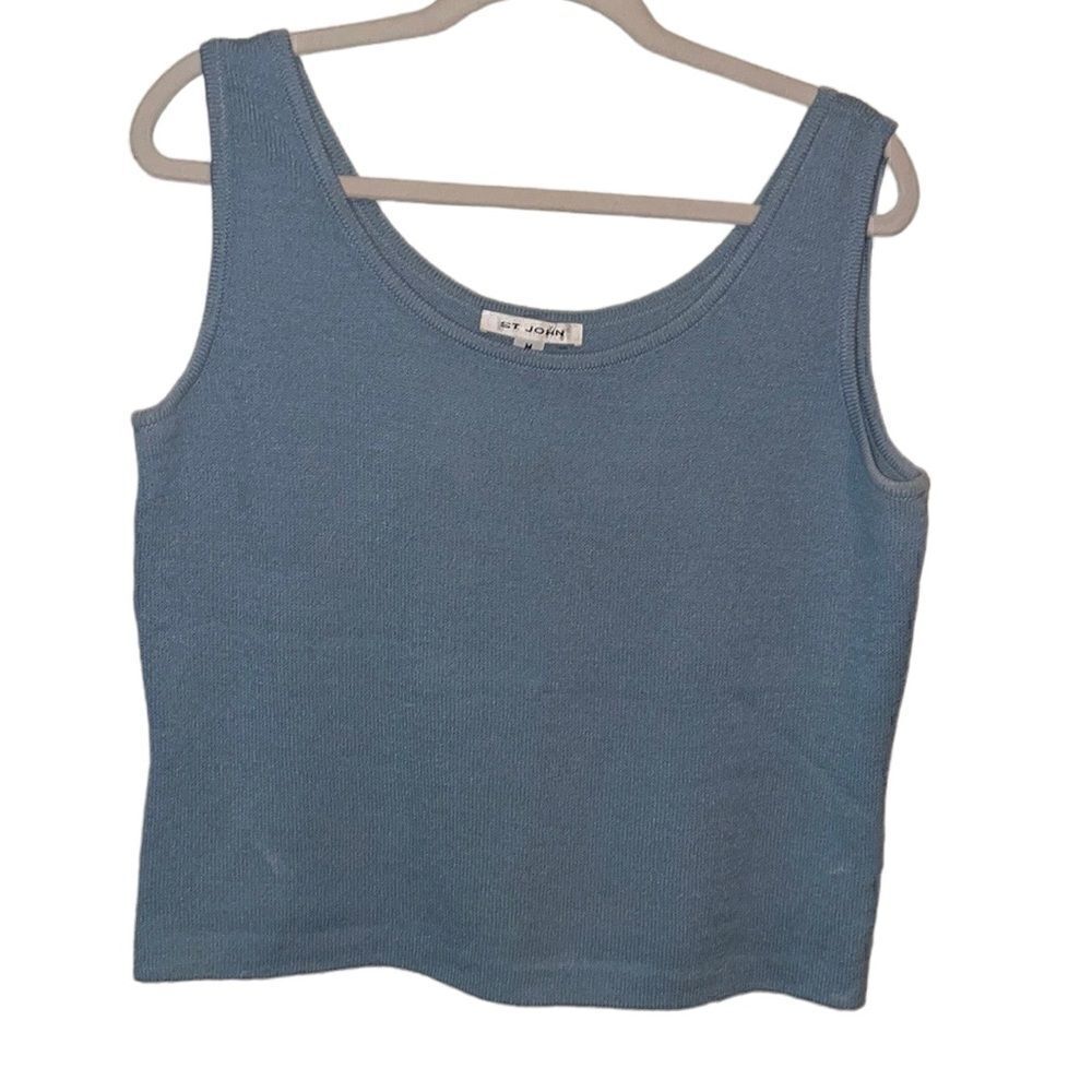 ST. JOHN Santana Knit Light Blue Scoop Neck Tank Top Women’s Size M